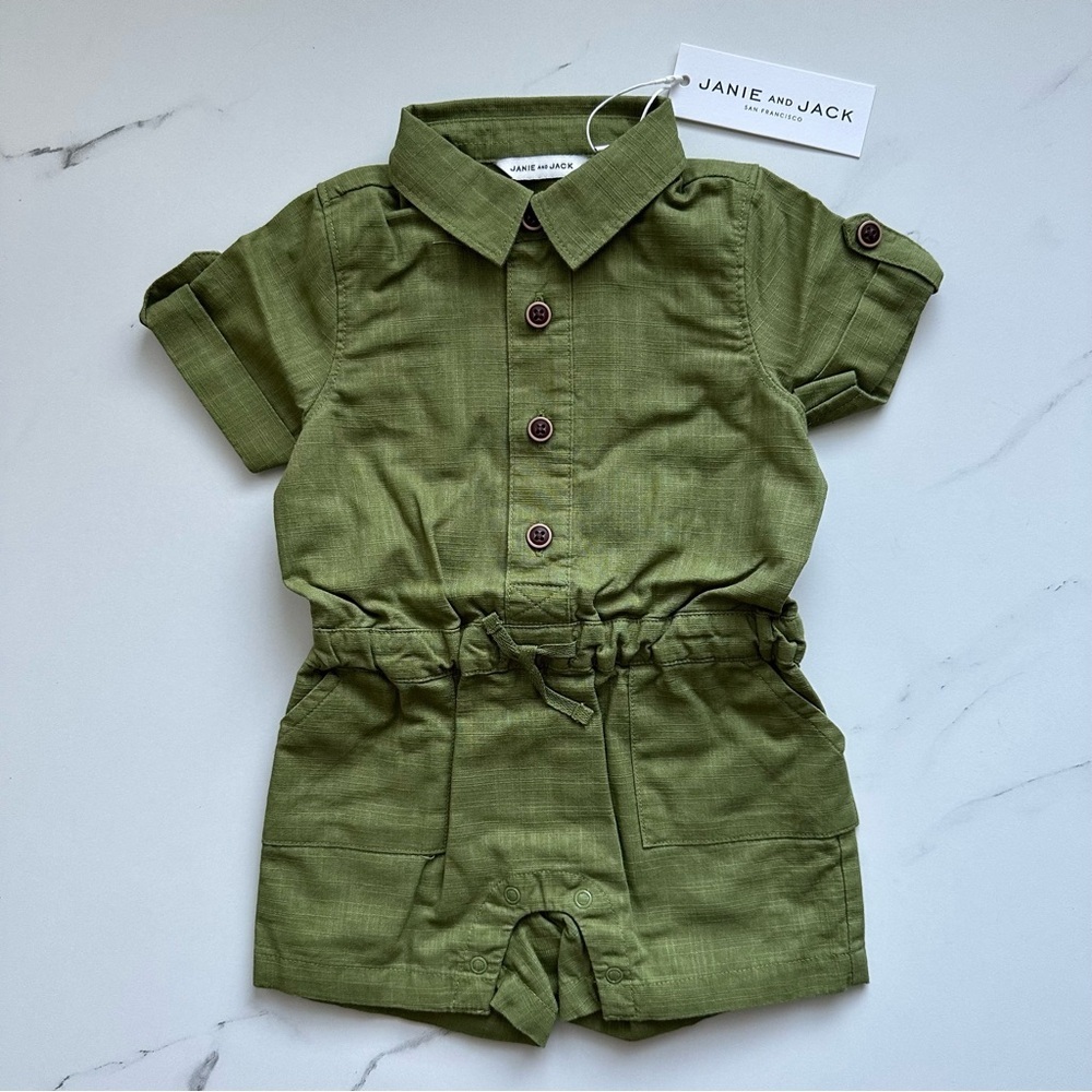 NWT Janie and Jack Olive Green Kids Romper - 3-6M